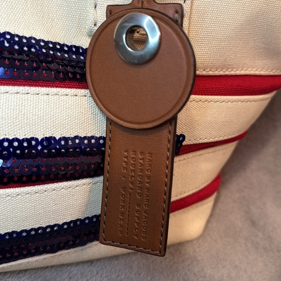 ❤️🤍💙MARC BY MARC JACOBS❤️🤍💙Small Stripes Tote in Ecru & Breton Red/NWT - Picture 6 of 12